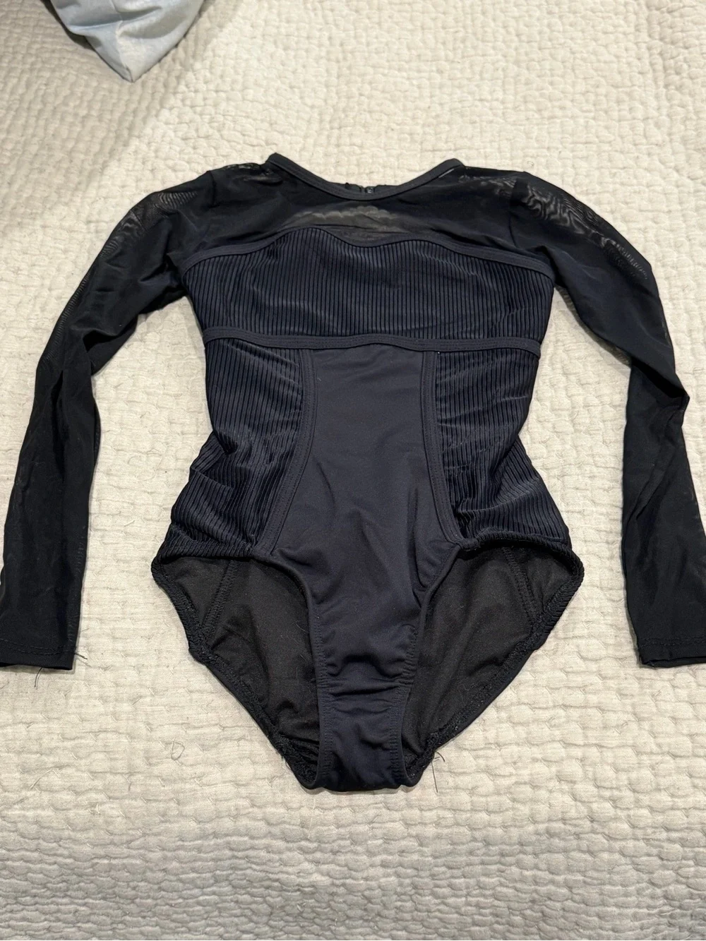 FIVE Dancewear Black Mesh Velvet Open Back Leotard YL Youth Large